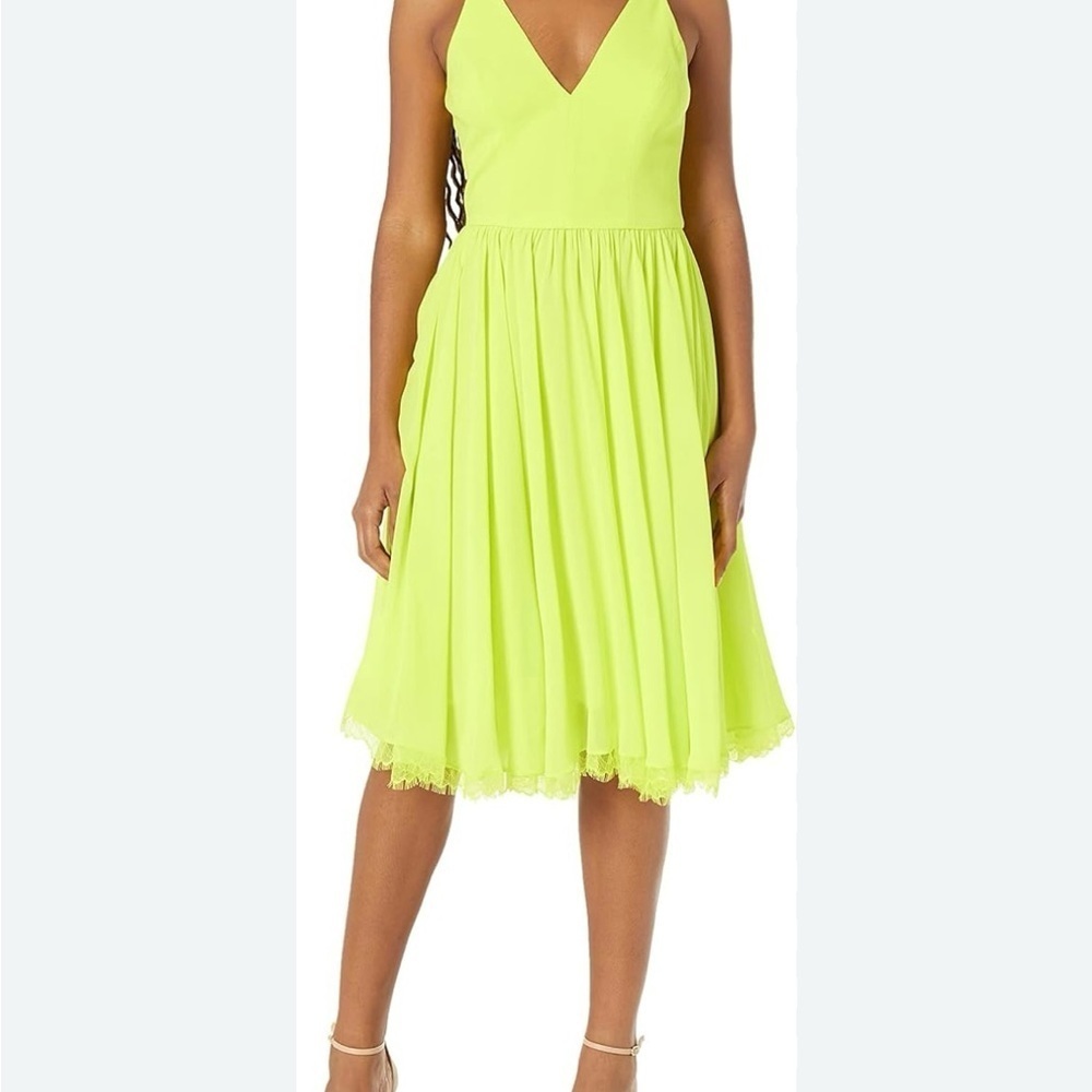 Dress the Population Yellow Sleeveless V-Neck Midi Dress